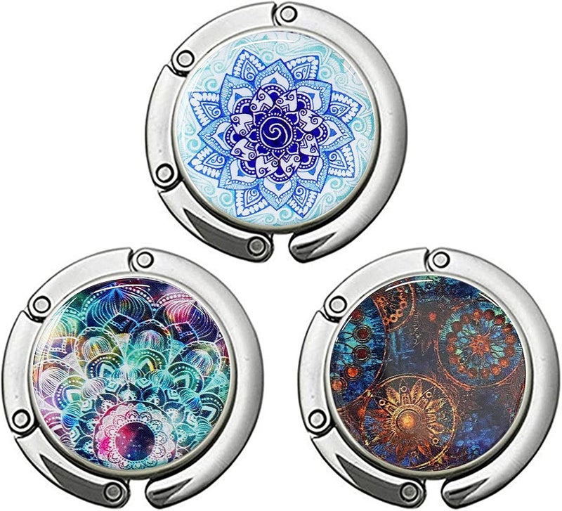 BOTRINUO Foldable Purse Hook for Table, Handbag Storage Folding Decor Table Hook, Women's Bag Handbag Hanger Holder (Mandala H) - Image 1